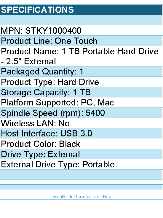 Seagate STKY1000400 One Touch 1 TB Portable Hard Drive - 2.5" External - Black