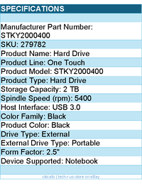 Seagate STKY2000400 One Touch 2 TB Portable Hard Drive - 2.5" External - Black