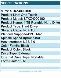 Seagate STKZ4000400 One Touch 4 TB Portable Hard Drive - 2.5" External - Black