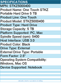 Seagate STKZ5000400  One Touch 5 TB Portable Hard Drive - 2.5" External - Black
