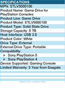 Seagate STLV5000100  Game Drive 5 TB Portable Solid State Drive -External -White