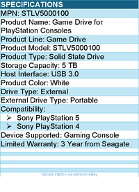 Seagate STLV5000100  Game Drive 5 TB Portable Solid State Drive -External -White
