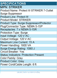 Eaton Tripp Lite Series STRIKER Protect It! 7-Outlet Surge Protector, 6 ft