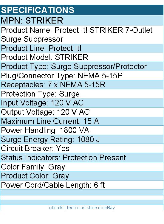 Eaton Tripp Lite Series STRIKER Protect It! 7-Outlet Surge Protector, 6 ft