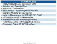 Eaton SU1000XLCD SmartOnline 1000VA 900W 120V Double-Conversion UPS, 6 Outlets
