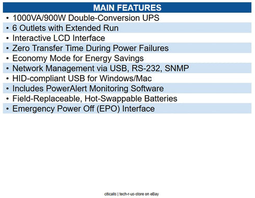 Eaton SU1000XLCD SmartOnline 1000VA 900W 120V Double-Conversion UPS, 6 Outlets