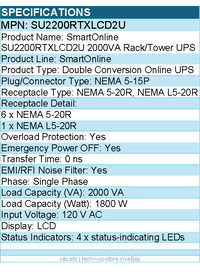 Eaton Tripp Lite series SU2200RTXLCD2U  SmartOnline 2000VA Rack/Tower UPS
