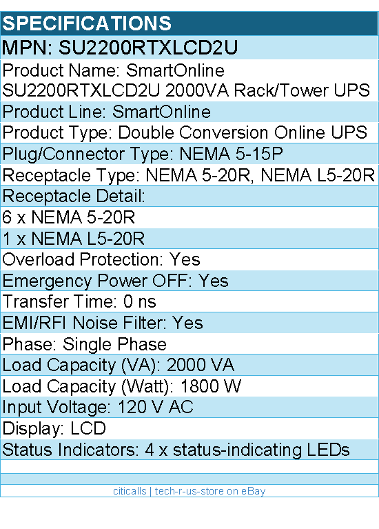 Eaton Tripp Lite series SU2200RTXLCD2U  SmartOnline 2000VA Rack/Tower UPS