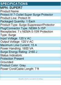 Eaton Tripp Lite series SUPER7 7-Outlet Surge Protector, 7 ft. Cord