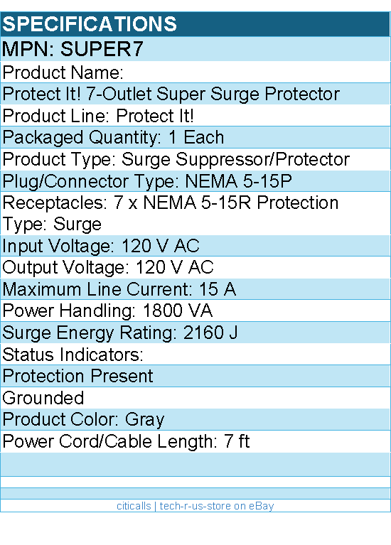 Eaton Tripp Lite series SUPER7 7-Outlet Surge Protector, 7 ft. Cord