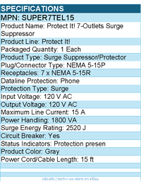 Eaton Tripp Lite Series SUPER7TEL15 Protect It! 7-Outlet Surge Protector