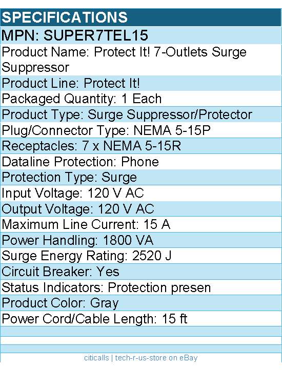Eaton Tripp Lite Series SUPER7TEL15 Protect It! 7-Outlet Surge Protector