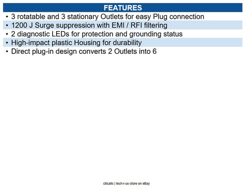 Eaton SWIVEL6 Protect It! Surge Protector with 3 Rotatable Outlets, 3 Stationary