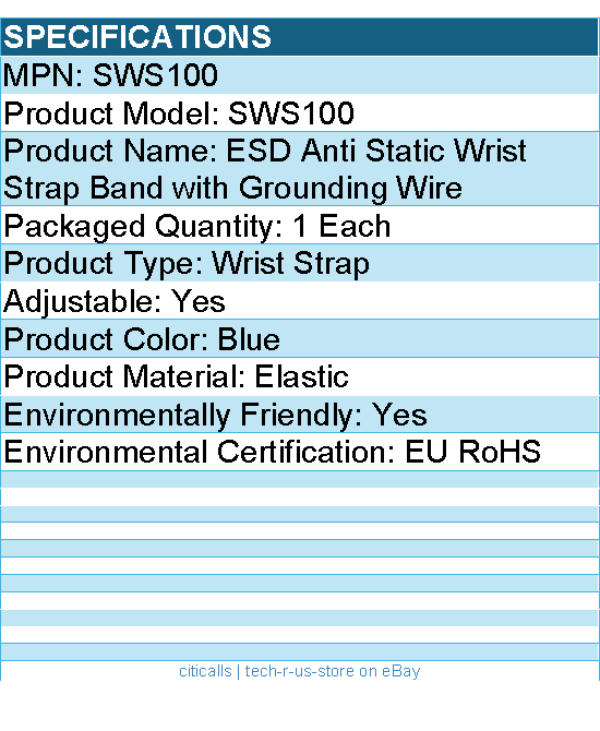 StarTech SWS100 ESD Anti Static Wrist Strap Band with Grounding Wire