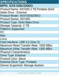 Kingston SXS1000/2000G XS1000 2 TB Portable Solid State Drive - External