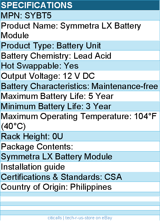 APC SYBT5 Symmetra LX Battery Module - 12 V DC - Hot Swappable