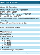 Epson T04D100 EcoTank Ink Maintenance Box - for Epson Printers ET-3700, ET-3750