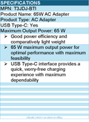 BTI T3JDJ-BTI USB TYPE-C AC ADAPTER - 65 W maximum output power