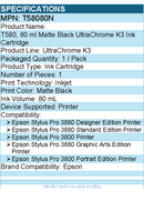 Epson T58080N UltraChrome K3 T580 Original Inkjet Ink Cartridge - Matte Black
