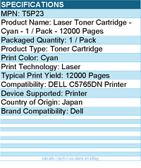 Dell T5P23 Laser Toner Cartridge - Cyan - 1 / Pack - 12000 Pages