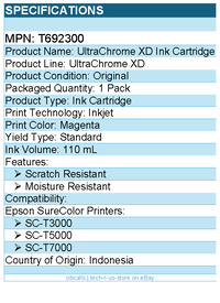Epson T692300 UltraChrome XD Original Standard Yield Inkjet Ink Cartridge