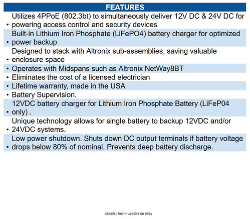 Altronix TANGO1B PoE-Driven Power Supply with Lithium Battery Backup, Board