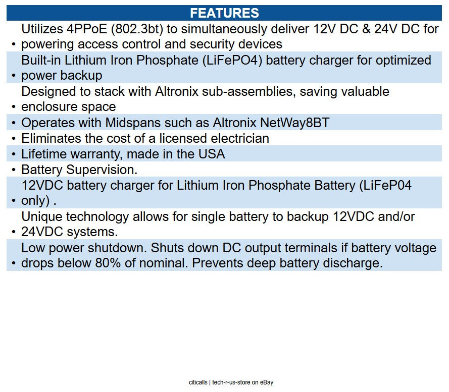 Altronix TANGO1B PoE-Driven Power Supply with Lithium Battery Backup, Board