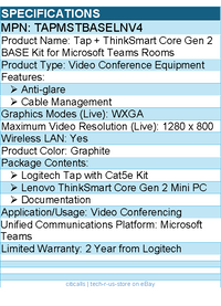 Logitech TAPMSTBASELNV4 Tap + Lenovo ThinkSmart Core Gen 2 BASE Kit for Rooms