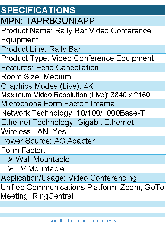 Logitech TAPRBGUNIAPP Rally Bar (Graphite) & Tap - For Video Conferencing