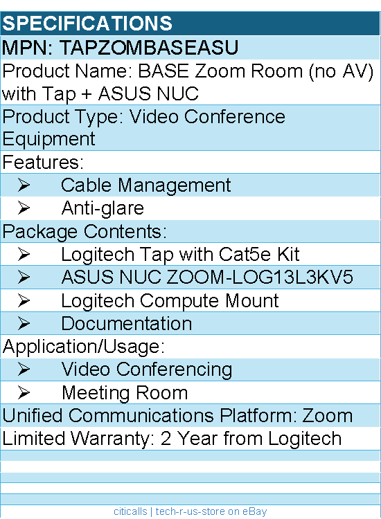 Logitech TAPZOMBASEASU BASE Zoom Room (no AV) with Tap + ASUS NUC