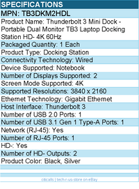 StarTech TB3DKM2HDL Thunderbolt 3 Mini Dock -Laptop Docking Station