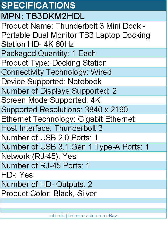StarTech TB3DKM2HDL Thunderbolt 3 Mini Dock -Laptop Docking Station
