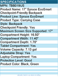 Targus TBB019US Spruce EcoSmart Carrying Case (Backpack) for 17" Notebook