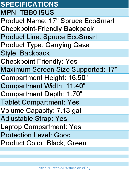 Targus TBB019US Spruce EcoSmart Carrying Case (Backpack) for 17" Notebook