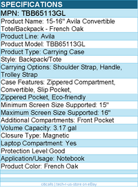 Targus TBB65113GL Avila Carrying Case (Backpack/Tote) for 15" to 16" Notebook