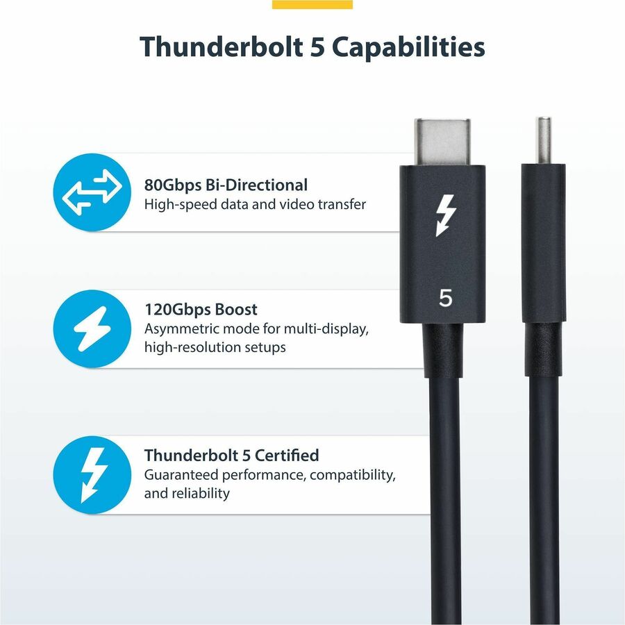 StarTech TBLT5MM1M240W 3ft (1m) Thunderbolt 5 Cable, 80Gbps/120Gbps