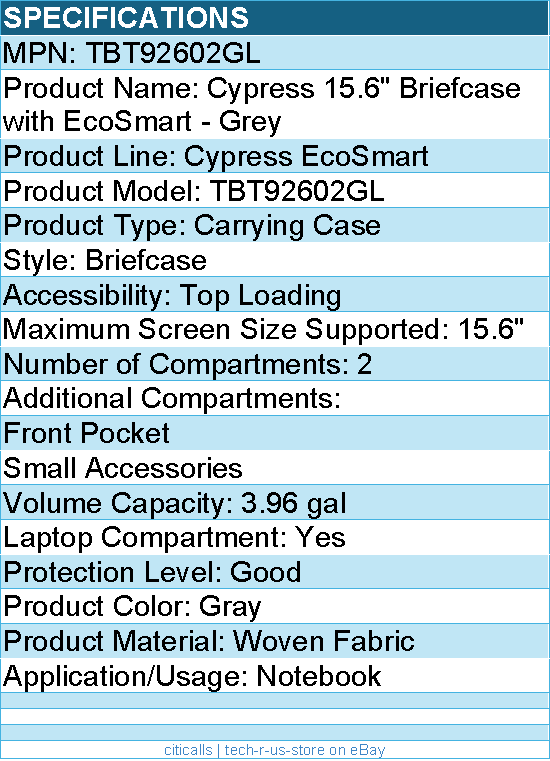 Targus TBT92602GL Cypress EcoSmart Carrying Case (Briefcase) - Gray