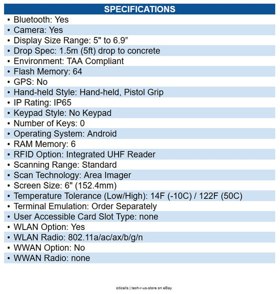 Zebra TC2205-0G1250SS-FT TC22R Integrated Handheld RFID Reader - Wireless LAN