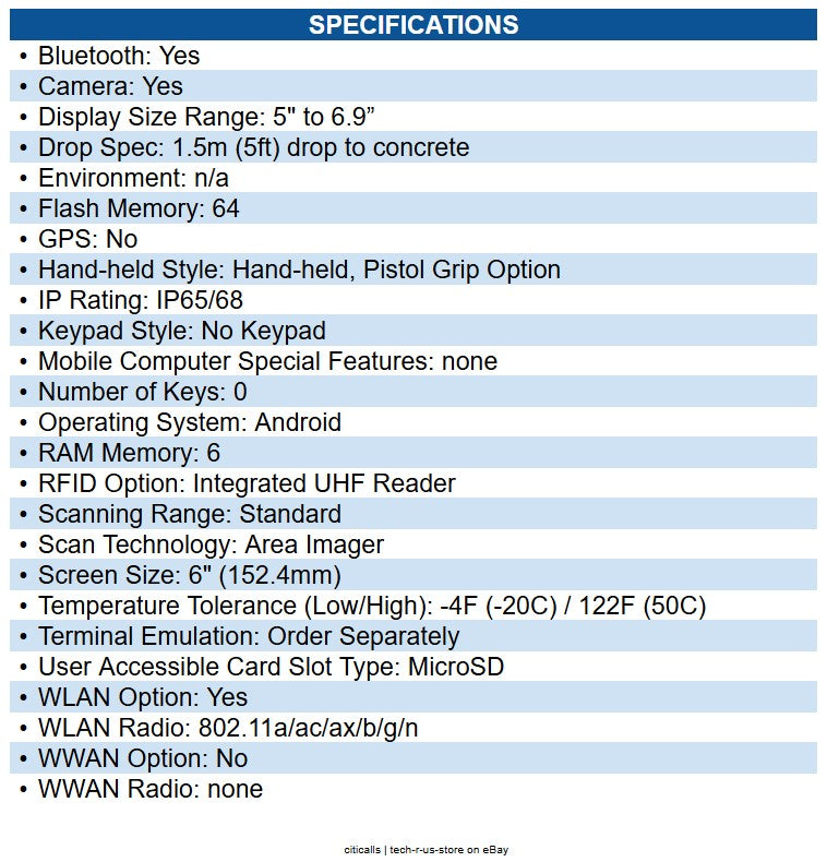 Zebra TC530R-0T1E1B1000-US TC53e-RFID Handheld Terminal 1D, 2D - SE4720Scan