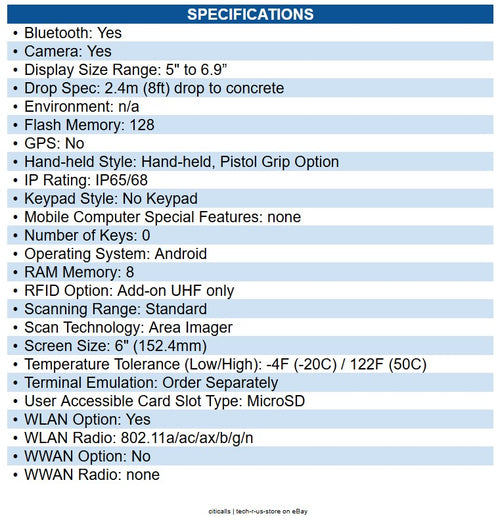 Zebra TC7301-0T1K6E200A-NA TC73 Handheld Terminal 1D, 2D - 40 ft - SE55Scan