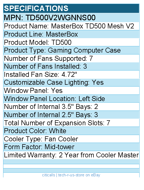 Cooler Master TD500V2WGNNS00 MasterBox TD500 Mesh V2 Gaming Computer Case