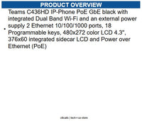 AudioCodes TEAMS-C436HDPS-DBW C436HD IP Phone Corded - Corded/Cordless - Wi-Fi