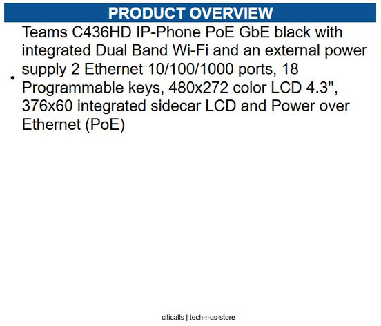 AudioCodes TEAMS-C436HDPS-DBW C436HD IP Phone Corded - Corded/Cordless - Wi-Fi