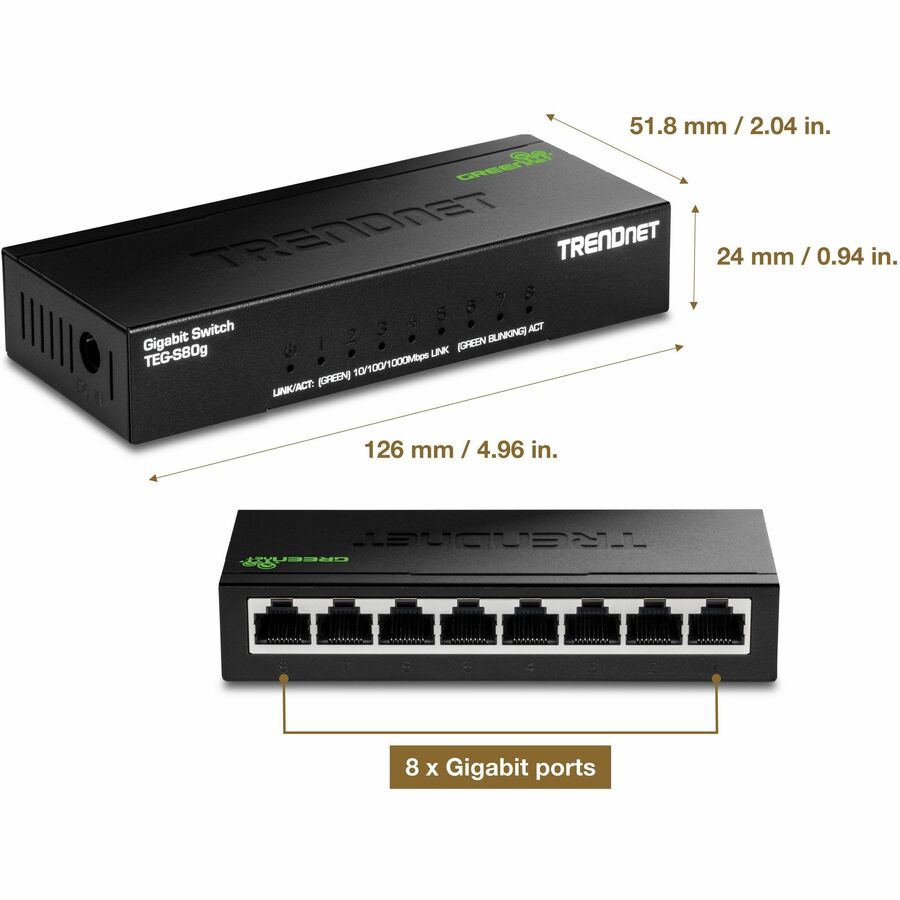 TRENDnet TEG-S80G 8-Port Gigabit GREENnet Mini Switch - GREENnet Technology