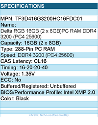 TEAMGROUP TF3D416G3200HC16FDC01 Memory - DELTA RGB 2x8G DR4 3200MHz CL16 UDIMM