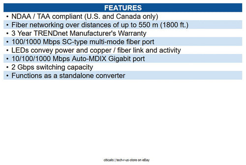 TRENDnet TFC-GMSC 1000base-T to 1000-Base-Sx Multi-Mode Sc Fiber Converter