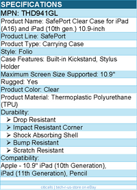 Targus THD941GL SafePort Clear Case for iPad (A16) & iPad (10th gen.) 10.9-inch