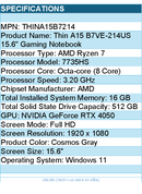 MSI THINA15B7214 Thin A15 B7VE-214US 15.6" Gaming Notebook - Full HD