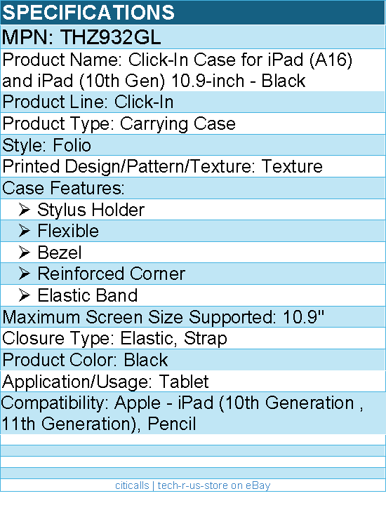 Targus THZ932GL Click-In Case for iPad (A16) and iPad (10th gen.) 10.9-inch