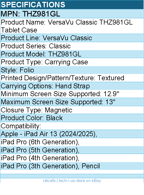 Targus THZ981GL VersaVu Classic Case for iPad Air 13-inch (M3)/(M2) and iPad Pro
